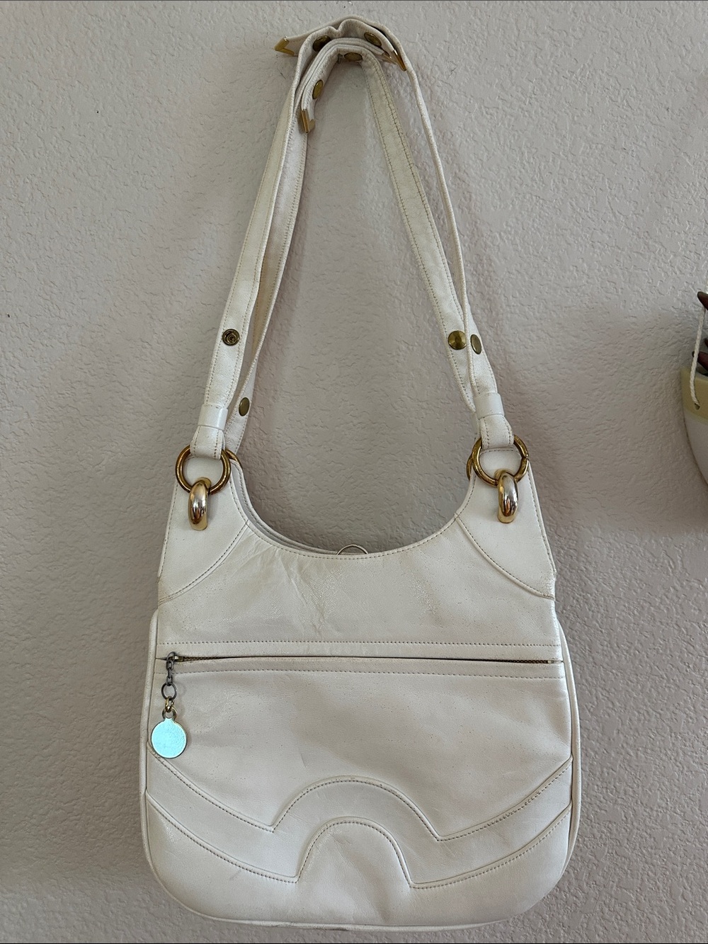 Vintage White 70s Faux Leather Mod Shoulder Bag Purse